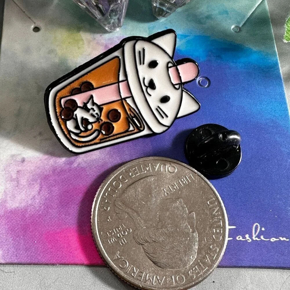 Cat Boba Tea Lapel Pin Kitten Pearl Tea Bubble Tea Brooch Accessories Jewelry